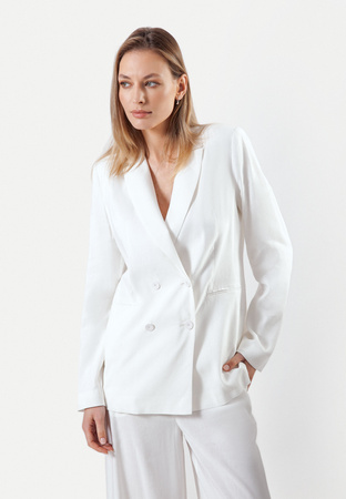 Biały dwurzędowy żakiet z lnem