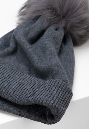 Grafitowa czapka z wełną z odpinanym pomponem