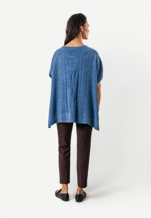 Niebieska oversizowa tunika z warkoczem