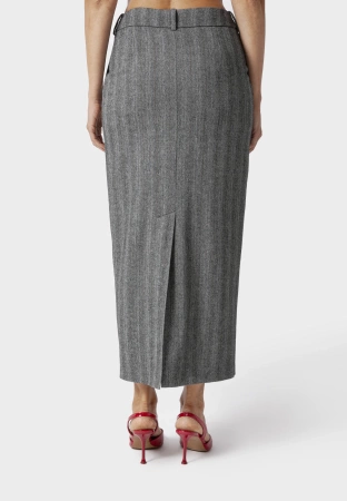 Długa spódnica w jodełkę z domieszką wełny