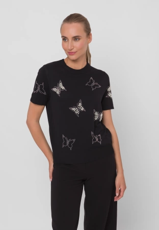 Czarna dzianinowa bluzka z motywem motyli