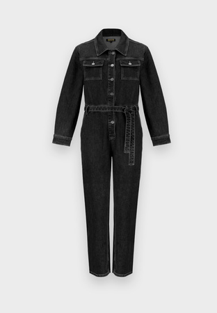 Jeansowy kombinezon wiązany w pasie