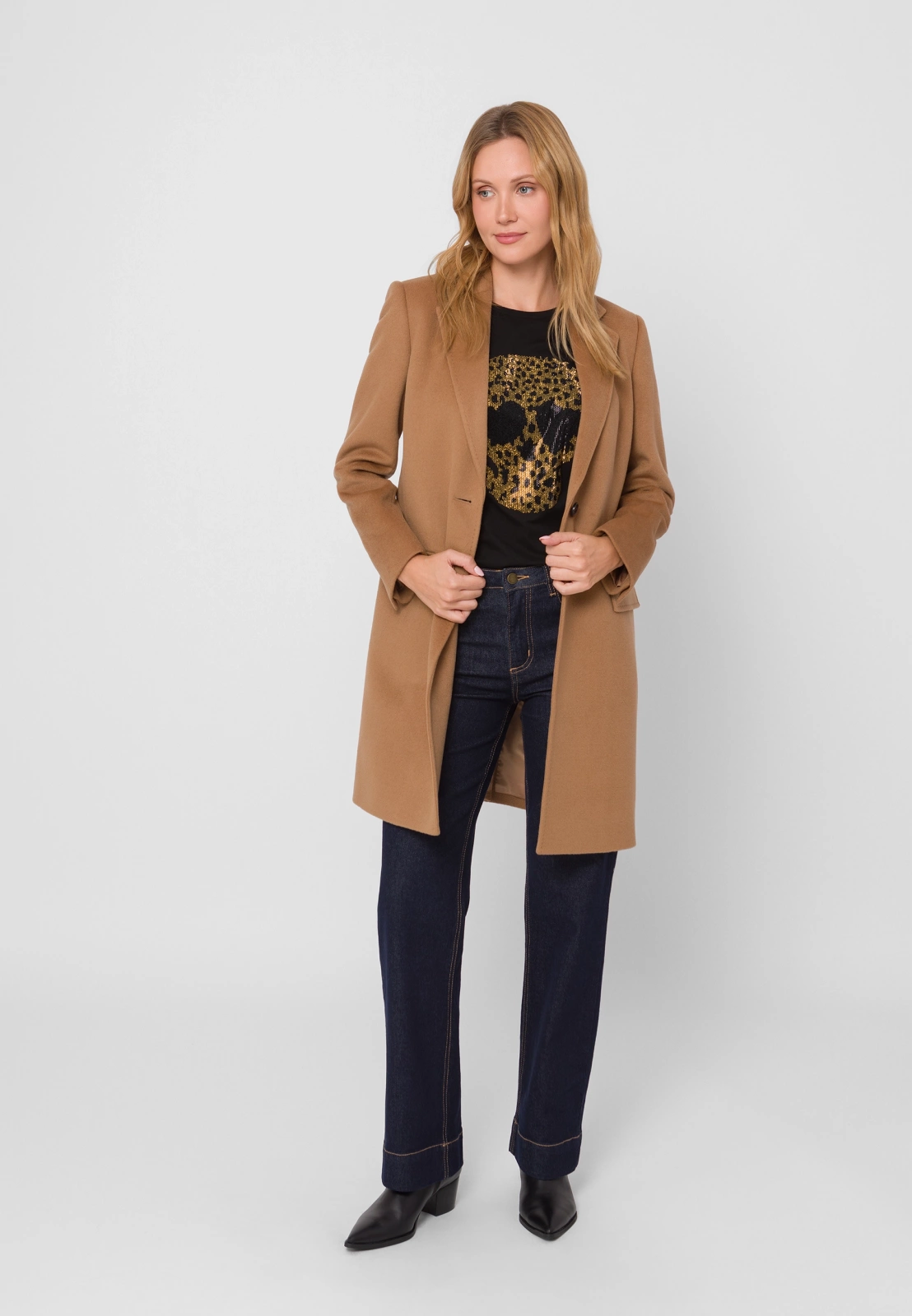 Camelowy płaszcz dyplomatka 100% wełna