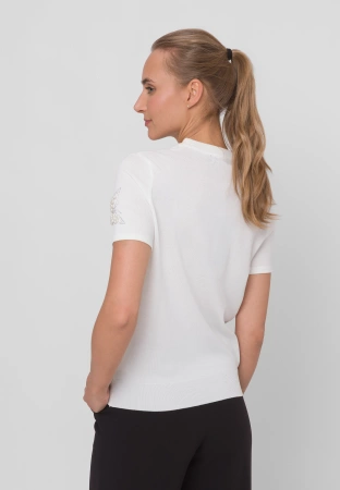 Ecru dzianinowa bluzka z motywem motyli