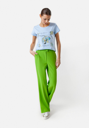 Limonkowe spodnie z szeroką nogawką