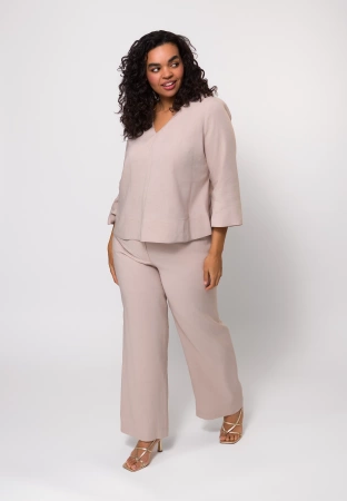 Beżowa bluzka w serek z wiskozą i lnem