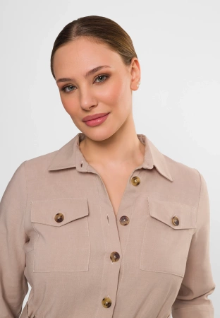 Beżowa szmizjerka z wiskozą i lnem