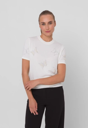 Ecru dzianinowa bluzka z motywem motyli