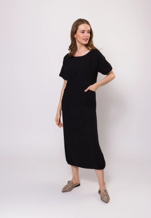 Długa czarna sukienka z lnem i wiskozą