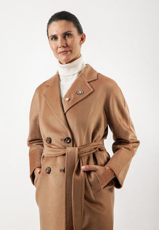 Camelowy dwurzędowy płaszcz 100% wełna