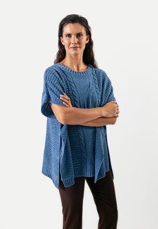 Niebieska oversizowa tunika z warkoczem