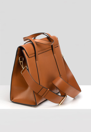 Camelowa torebka z klapą 100% skóra