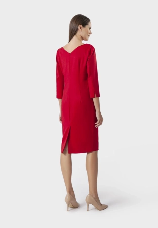 Czerwona ołówkowa sukienka z rękawem ¾