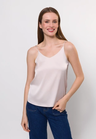 Beżowy satynowy top na cienkich ramiączkach