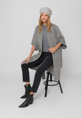 Szary wełniany płaszcz z wiązaniem