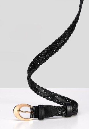 Czarny pleciony pasek 100% skóra