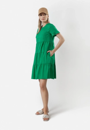 Bawełniana zielona sukienka z falbanami