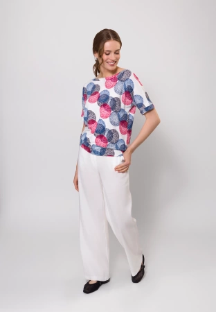 Wiskozowa bluzka w czerwono-niebieskie koła