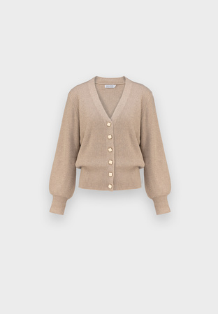 Beżowy kardigan w serek z ozdobnymi guzikami