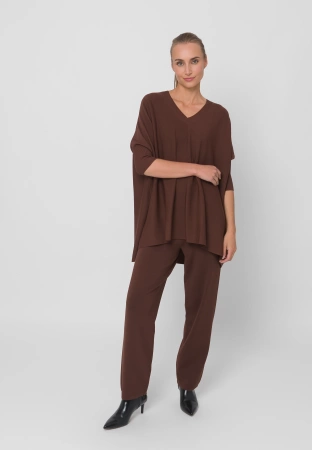 Brązowa dzianinowa tunika z wiskozą