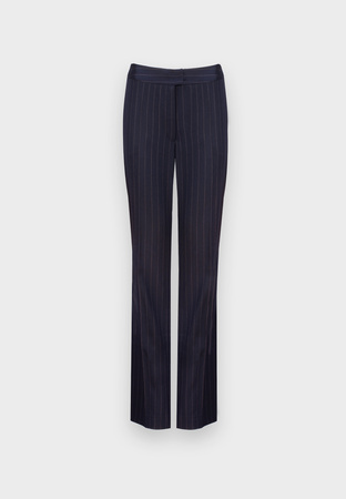 Granatowe spodnie w prążek z prostą nogawką