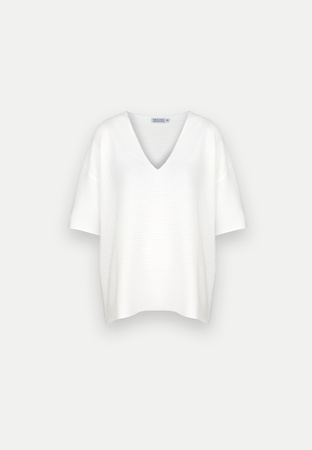 Biała bluzka oversize z prążkowanej dzianiny