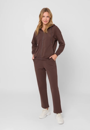 Brązowa bluza na suwak z kapturem