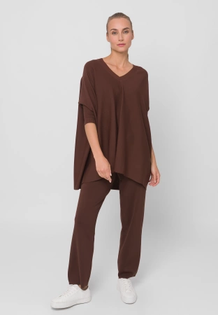 Brązowa dzianinowa tunika z wiskozą