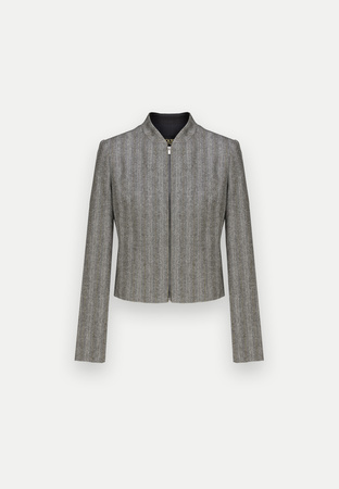 Krótki żakiet w jodełkę z domieszką wełny