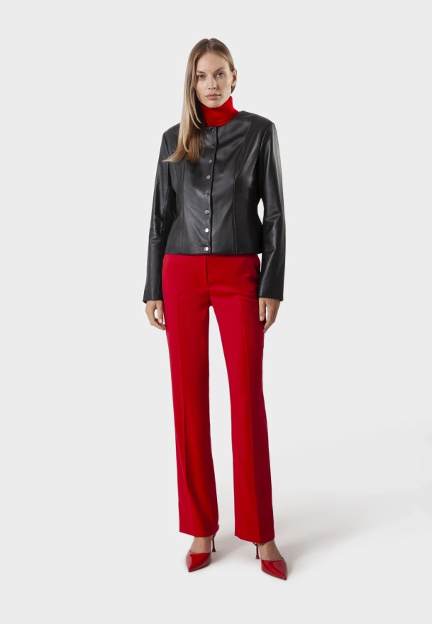 Skórzana kurtka z okrągłym dekoltem