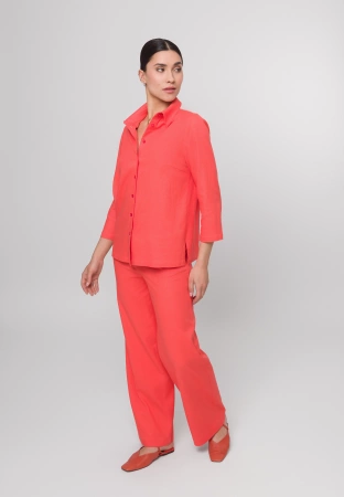 Pomarańczowe szerokie spodnie z wiskozą i lnem