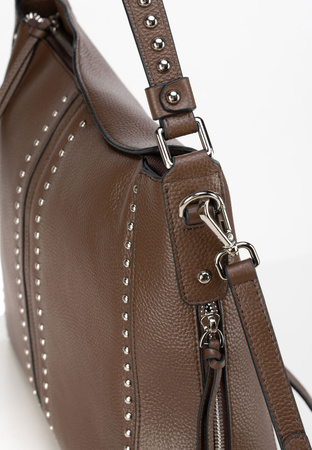 Brązowa torebka z ćwiekami 100% skóra