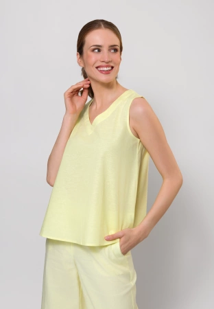 Żółta bluzka na szerokich ramiączkach z bawełny i lnu