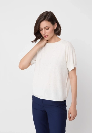 Ecru dzianinowa bluzka z drobnymi cekinami