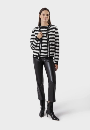 Kardigan w czarno-białe zygzaki ze złotą nitką