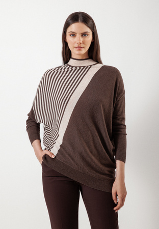 Asymetryczna tunika w brązowe paski