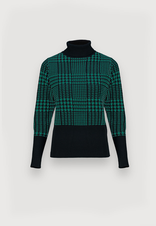 Czarno-zielony golf w pepitkę z wełną