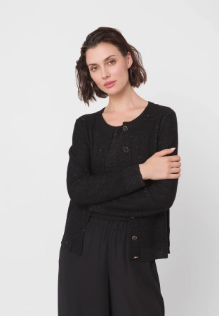 Wiskozowy kardigan z cekinami w czarnym kolorze