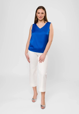 Szafirowy top na szerokich ramiączkach