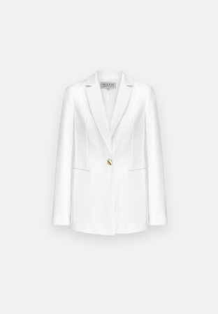 Biały żakiet ze złotym guzikiem