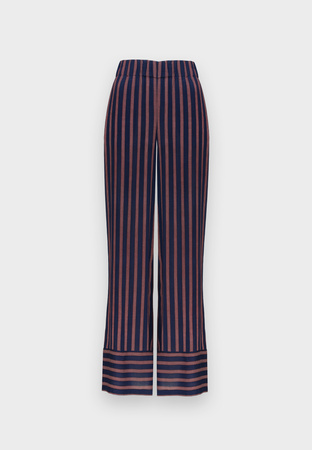 Szerokie wiskozowe spodnie w bordowo-granatowe paski