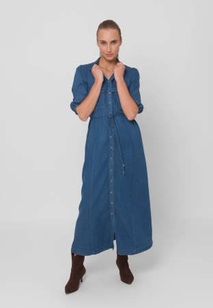 Jeansowa sukienka z bufiastymi rękawami
