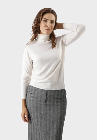 Cienki golf ecru z wełną