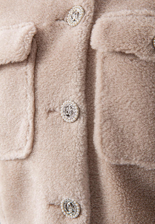 Krótkie beżowe futerko 100% wełna