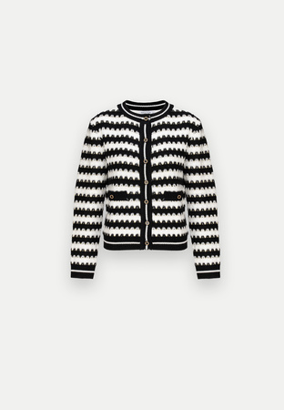 Kardigan w czarno-białe zygzaki ze złotą nitką