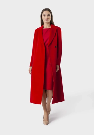 Długi czerwony płaszcz 100% wełna