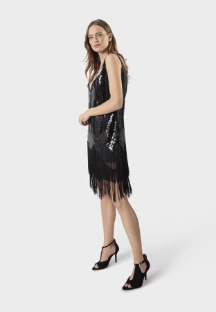 Cekinowa sukienka z frędzlami bez rękawów