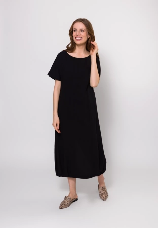 Długa czarna sukienka z lnem i wiskozą