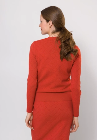 Ceglany kardigan ze złotymi guzikami i tłoczeniem w romby