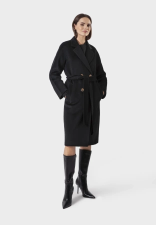 Czarny dwurzędowy płaszcz 100% wełna